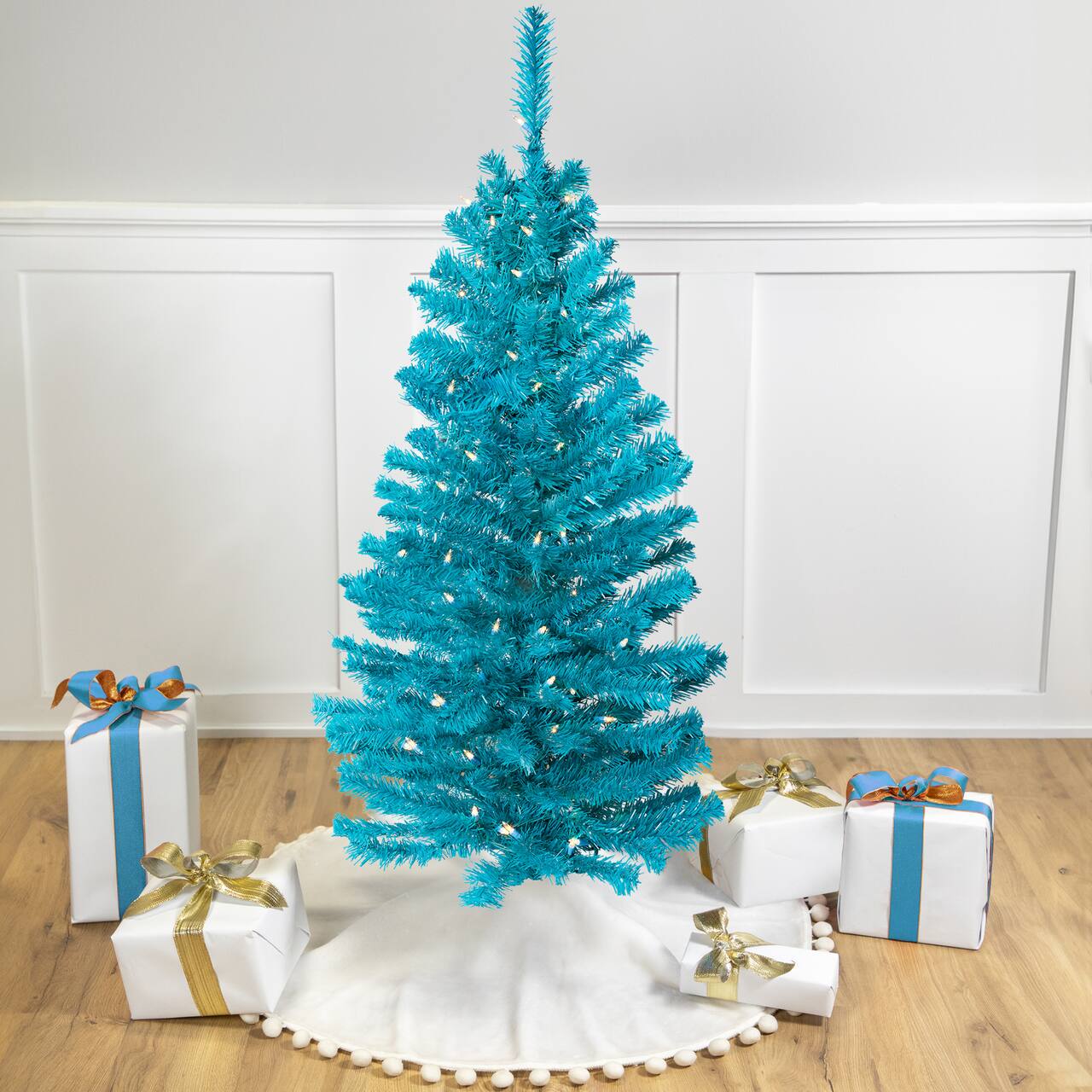 4ft. Pre-Lit Medium Turquoise Pine Artificial Christmas Tree, Clear Lights